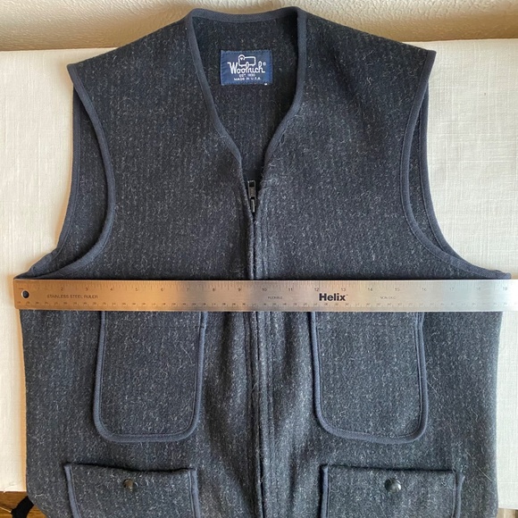 Mens Woolrich charcoal chalk stripe wool vest with zip front and pockets Sz S - Picture 11 of 13